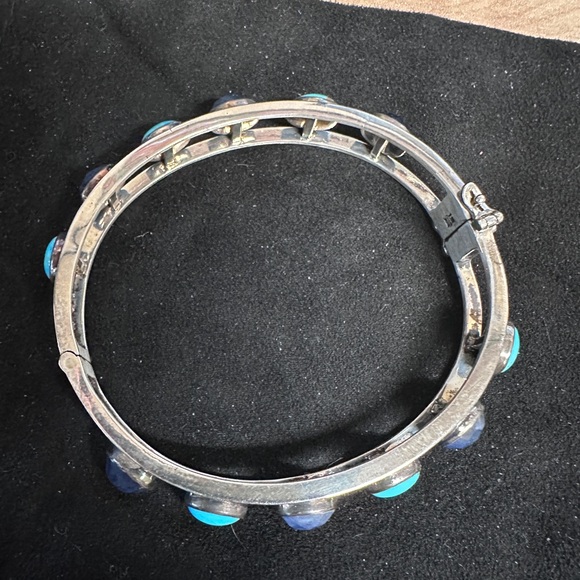 Turquoise and sapphires set in sterling silver bangle bracelet by Jay King - Picture 5 of 8